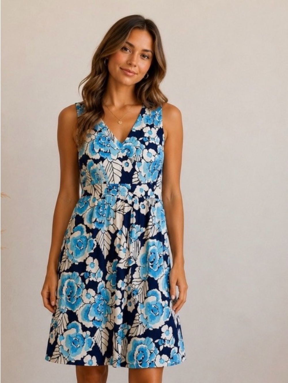Lilly Pulitzer Shift Dress Women Large Blue Floral Silk Cotton V-Neck Sleeveless